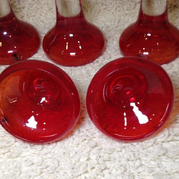 VINTAGE 5 Amber MCM Fiery Red Martini Glasses; Hand Blown, Quality, Unique, Chic - Picture 5 of 7